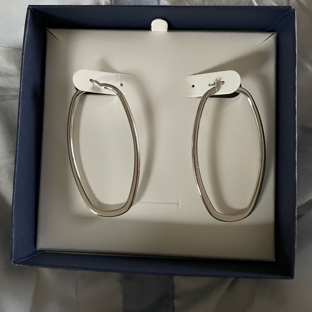 925 Italian Elegant Silver Oval Square Hoop Earrings
